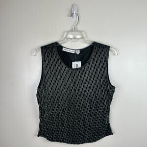 NOS SCALA Women’s Green Silk Beaded Sequin Sleeveless Top Size XL